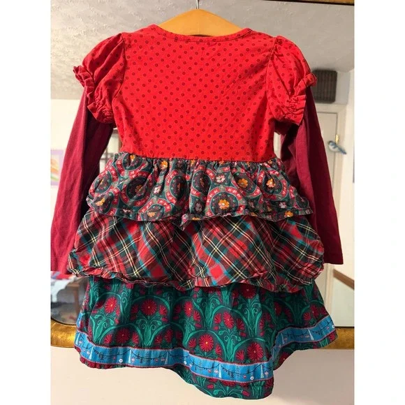 Matilda Jane Girls Red Polka Dot Ruffled Tiered Dress Long Sleeve - Picture 2 of 5